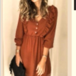 Ruffled button elastic cuff mini dress